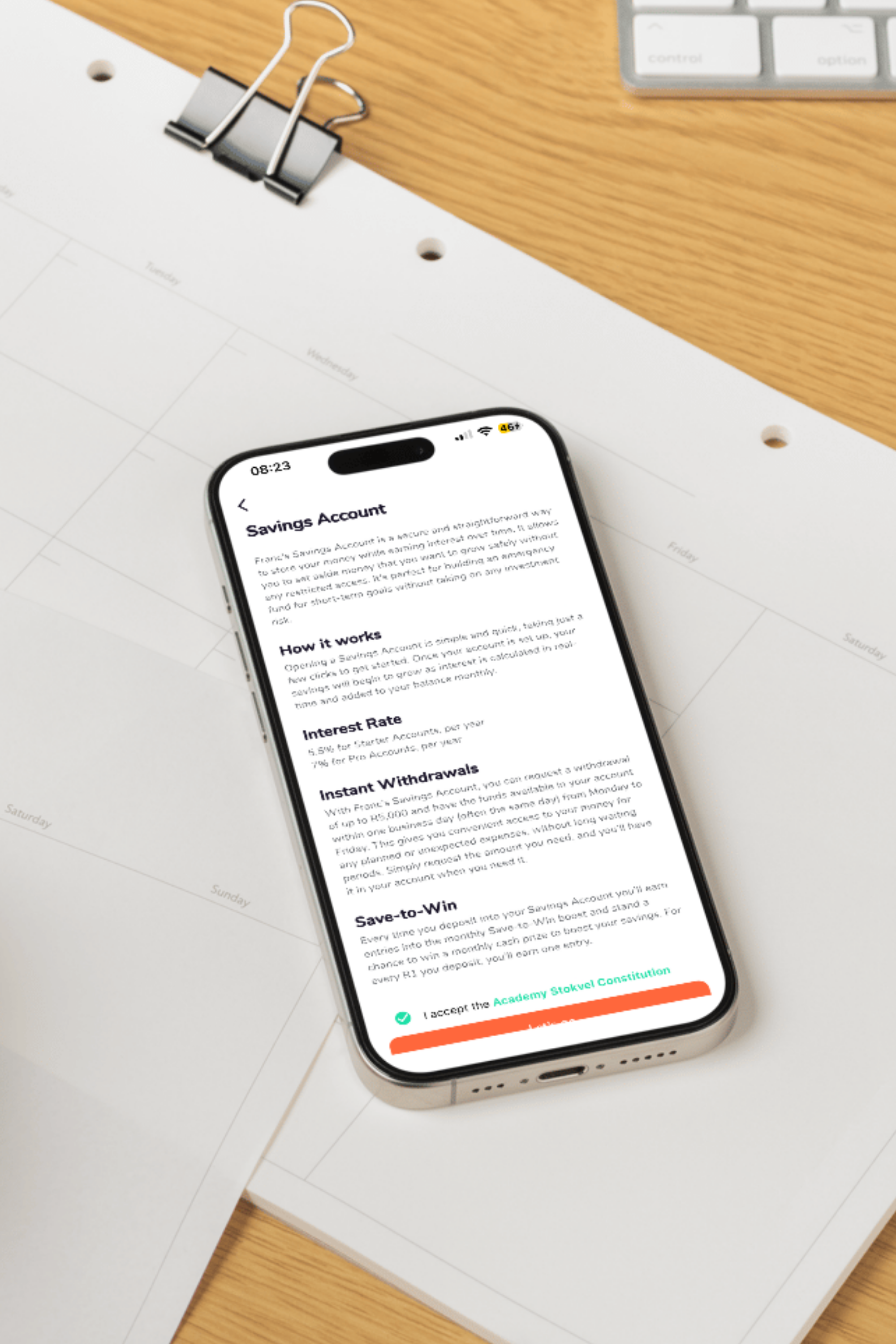 Selecting Savings Account option